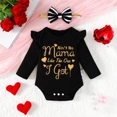 M Bodysuits Shein Infant Girls' Cute Text Printed Skin-friendly Cozy Romper