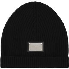 Dolce & Gabbana Beanies Dolce & Gabbana logo-plaque ribbed beanie women Cashmere/Wool One Black