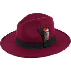 Red Hats Fadachy Classic Fedora Hat Brim Felt Panama Dress - Burgundy Red