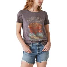 Lucky Brand Lucky Brand Women's Short Sleeve Lucky Pond Lotus Graphic Tee, Rabbit