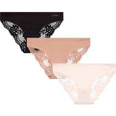 Jessica Simpson Jessica Simpson Women's Underwear Pack Microfiber Lace Bikini Panties S-XL X-Large, Dolce/Black