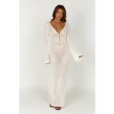 Meshki Kayleigh Crochet Fishtail Flare Sleeve Maxi Dress White