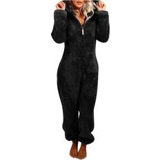 Jumpsuits & Overalls 2021 Women Zip-up Hoodie Plush Long Sleeve Pajama One Piece Bodysuits Outfits Sleepwear Hooded Jumpsuit XL, K-Black