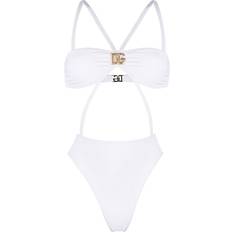 Dolce & Gabbana Swimsuits Dolce & Gabbana logo-plaque detail swimsuit women Brass/Zamak/Elastane/Elastane/Polyamide/Polyamide/Polyamide White