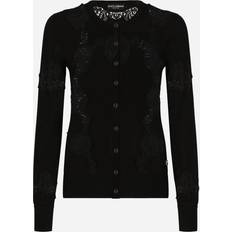 Silk Cardigans Dolce & Gabbana Cashmere And Silk Cardigan With Lace Inlay Woman Sweaters And Cardigans Black