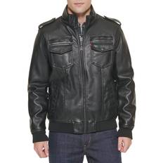 Levi's Leather Outerwear Levi's Levi's mens Sherpa Lined Aviator Bomber Faux Leather Jacket, Black, 4X