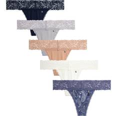 Lucky Brand Women Panties Lucky Brand Lucky Brand Women's Underwear Pack Microfiber Thong Panties S-XL Large, Blue Iris/Brush/Gardernia/Silver Sconce/Indigo Blue Crescent Heights