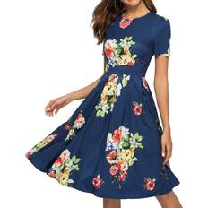 Simple Flavor Women's Floral Summer Midi Dress - Navy Blue