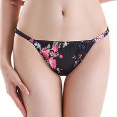 Satin Trosor Satini Women's Floral Satin Tanga Bikini Lingerie Panties Knickers Black, XXL