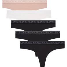 Lucky Brand Women Underwear Lucky Brand Lucky Brand Women's Underwear Pack Microfiber Thong Panties S-XL Small, Natural/Black/Gardenia/Black/Black