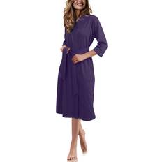 NY Threads Luxurious Women Knit Robe Kimono Cotton Blend Bathrobe - Royal Purple