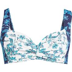 Bikini Tops Lands' End Lands' End Womens Chlorine Resistant Twist Front Underwire Bikini Top Navy/White Jacobean Mix D-Cup