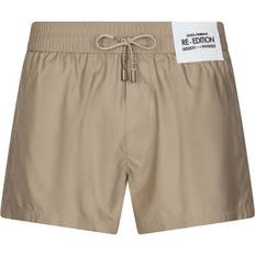 Dolce & Gabbana Beige Swimwear Dolce & Gabbana logo-patch swim shorts men Polyamide/Polyester/Spandex/Elastane Neutrals