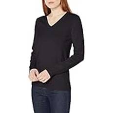 Amazon Essentials Women's 100% Cotton Long-Sleeve V-Neck Sweater, Black
