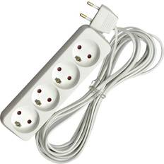 4 stikdåse uden jord 5 m ledning hvid