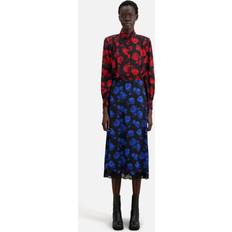 Seta Gonne The Kooples Dot & Rose Print Silk Midi Skirt