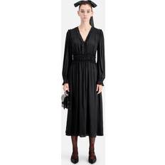 Donna - Lungo Vestiti The Kooples Solid Midi Dress - Robe Longue Col V Satinée - Taille 0