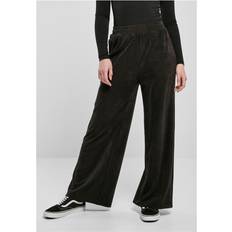 5XL - Woman Trousers Urban Classics Ladies Velvet Rib Pants - Straight Black