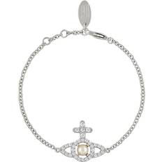 Vivienne Westwood Women Bracelets Vivienne Westwood Olympia pearl chain bracelet PLATINUM-CREAMROSE-Pearl-WHITE-CZ