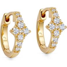 White Sapphire Hoop Earrings, Gold