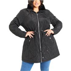 Evans Outerwear Evans COAT FUR COLLAR PADDED Black Black