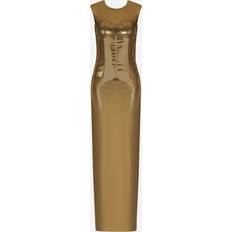 Dolce & Gabbana Long Dresses Dolce & Gabbana Foiled satin maxi dress gold