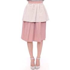 Nylon Skirts Comeforbreakfast Pink Gray Knee-Length Pleated Skirt