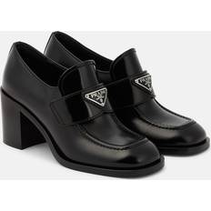 Laced Heels & Pumps Prada Brushed Leather High-heel Loafers Black