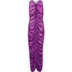 Lila - Mesh Klänningar Ganni Printed ruched mesh midi dress purple