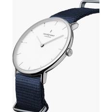 Nordgreen Watches Nordgreen Minimalistist Slim Silver Case White Navy Leather 36mm