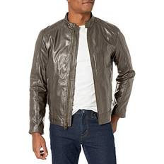 Gray - Leather Jackets Cole Haan Cole Haan Men's Washed Leather Moto Jacket, Grey