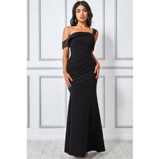 Goddiva One Shoulder Satin Band Maxi Dress Black