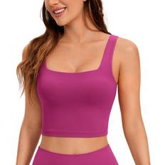 Underwear Crz Yoga CRZ YOGA Butterluxe Womens Square Neck Longline Sports Bra Workout Crop Tank Tops Padded with Built in Shelf Yoga Bra Magenta Purple