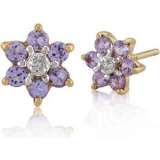 Gemondo Floral Round Tanzanite & Diamond Cluster Stud Earrings in 9ct Yellow Gold