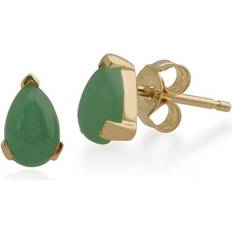 Jade Örhängen Gemondo Classic Pear Green Jade Stud Earrings in 9ct Yellow Gold