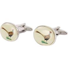 Men - White Cufflinks David Van Hagen Pheasant Cufflinks Cream/Silver