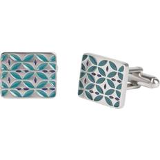 Rhodium Cufflinks Simon Carter West End Retro Enamel Cufflinks Silver/Teal