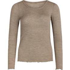 Claire Woman långärmad T-shirt med merinoull dam, Taupe melange