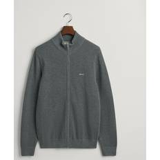 3XL - Men Cardigans Gant Men Cotton Piqué Zip Cardigan Grey