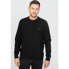 Fred Perry Pullover Fred Perry Textured Neck Jumper Black Pullover Schwarz