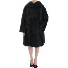 Dolce & Gabbana Black Goat Fur Shearling Long Jacket Coat IT40