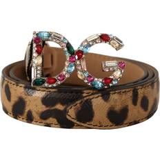 Leopard - Women Belts Dolce & Gabbana Brown Leopard Leather DG Crystals Buckle Belt