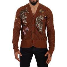 Brune - Herre Cardigans Dolce & Gabbana Brown Leopard Butterfly Cardigan Sweater IT52