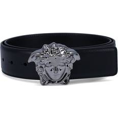 Versace Accessories Versace Mens Black Ruthenium Medusa Brand-plaque Leather Belt