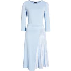 Misook Pleated Contrast Panel Soft Knit Dress, Cirrus Blue Cirrus Blue/White