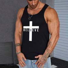 Shein Men Tank Tops Shein Men's Cross & Letter Print Tank Top