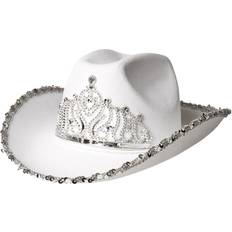 Unisex - Vilde vesten Tilbehør Boland Hvid Cowboyhat Med Pailletter Og Diadem
