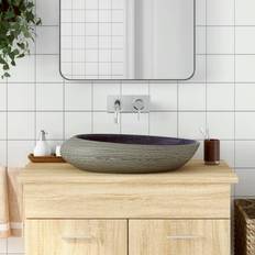 Lavabos de baño vidaXL Lavabo Sobre Encimera Ovalado Cerámica Morado Gris 59x40x14 cm