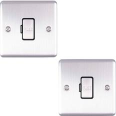 Loops 2 pack 13A dp Unswitched Fuse Spur satin steel Black Mains Isolation Wall Plate