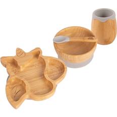 Baby Care Tiny Dining 4pc Grey Unicorn Bamboo Suction Baby Feeding Set